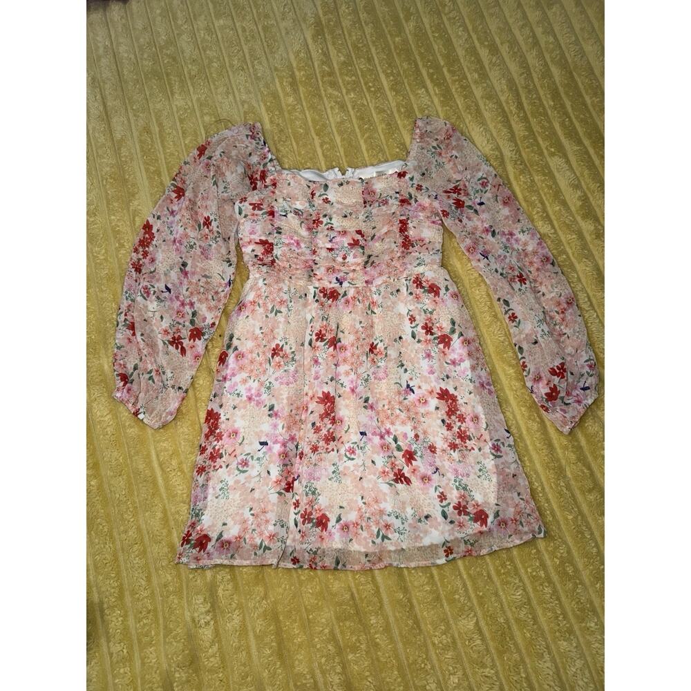 Girls, Crystal, Doll Dress, Floral, Long Sheer Sleeves Midi Size Small 8